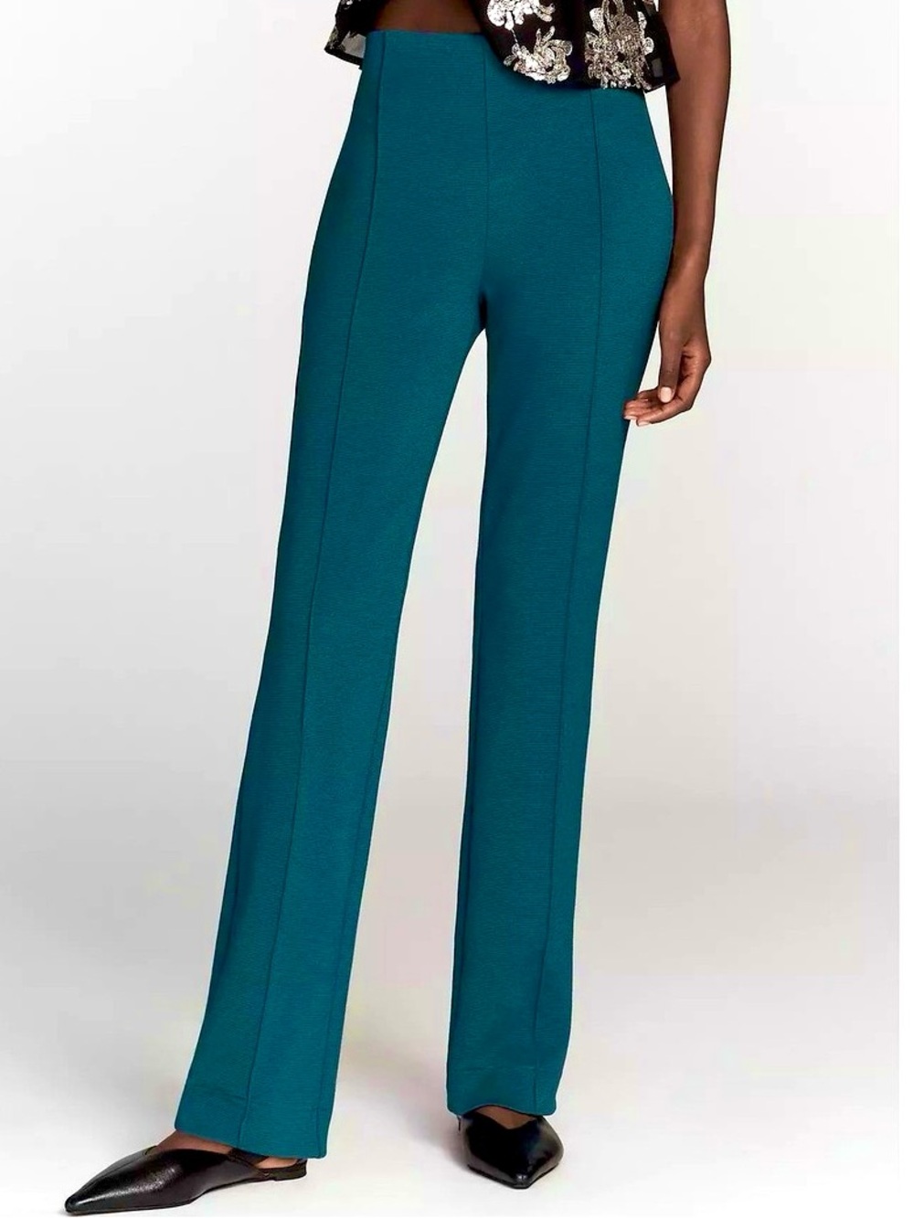 Maeve Anthropologie Colette Pintuck Pants Teal Blue Wide-Leg Ponte Trousers